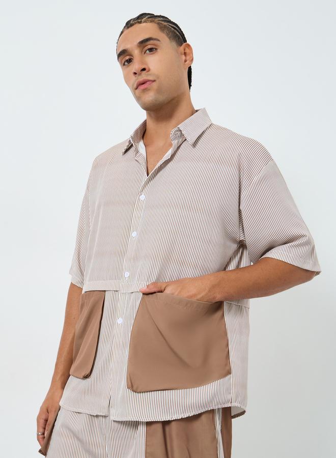 ستايلي طقم رجالي قميص وشورت بجيوب متباينة - Image 2